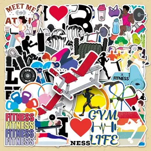 Cartoon Fitness Series Sticker, 50pcs/set Creative Gym Themed Decorative Sticker, DIY Decals for Water Bottle, Laptop, Phone Case, Scrapbooking, Journal Making