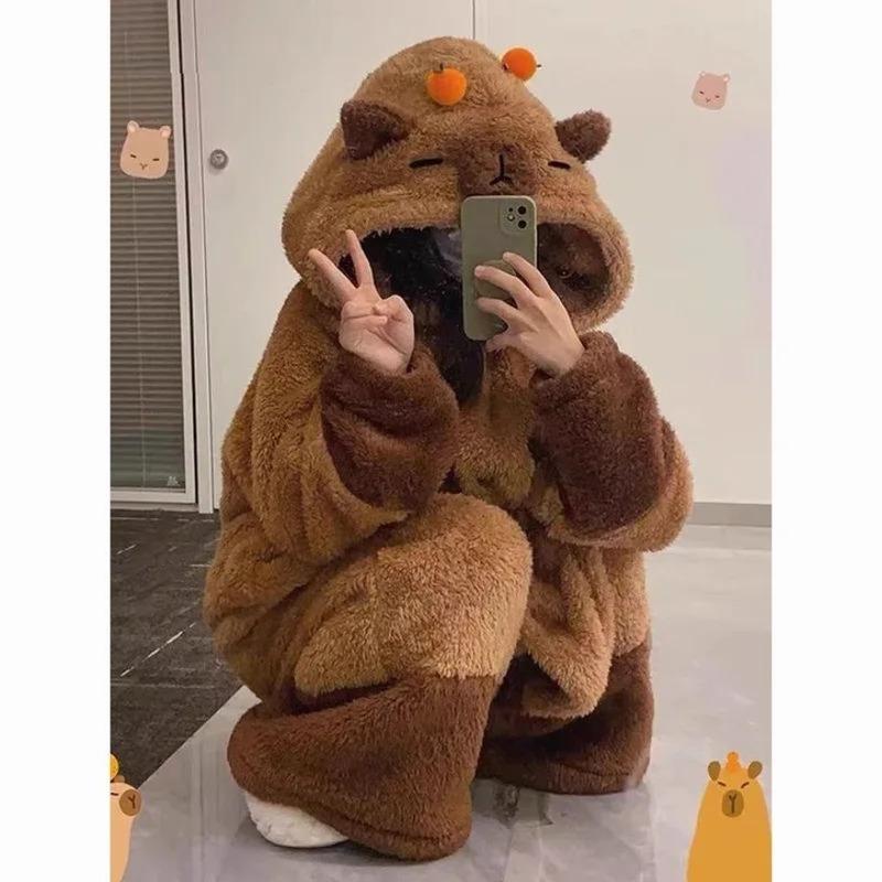 Winter Capybara Cute Cosplay Costume Robes Adult Kigurumi Unicorn Onesie Anime Nightgown Halloween Cartoon Pajamas Sleepwear