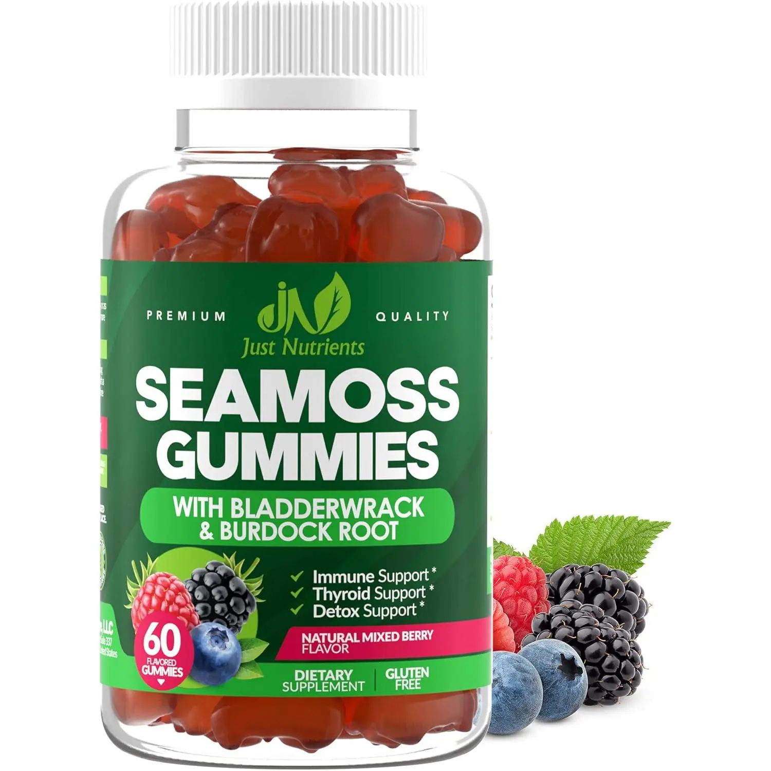 Irish Sea Moss Gummies 3000mg with Bladderwrack and Burdock Root Natural Sea Moss Superfood for Immune Thyroid and Detox Support Extra Strength for Men and Women Gluten Free Vegan 60 Gummies Daily Vitality Wellness
