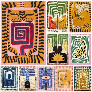 Nordic Ancient Egypt Abstract  Tiger Poster Self-Adhesive Waterproof Art Sticker, Aesthetic Minimalist Wall Poster for Coffee Shop, Bar & Home Room Decor