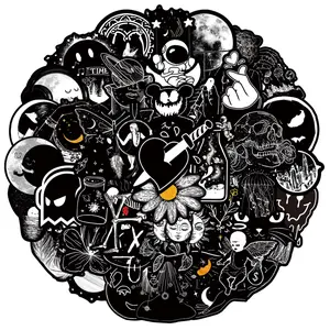 50PCS Personalized Black and White Gothic Abstract Graffiti Stickers For Helmet Bicycle Hand Account Pencil Case Decals LanLanStickersWorld, Sticker Packs