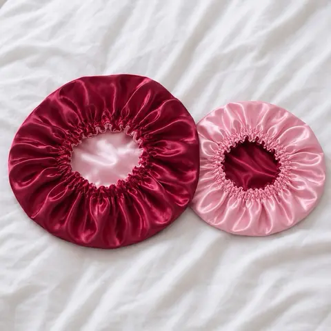 Burgundy Pink Reversible Satin Bonnets