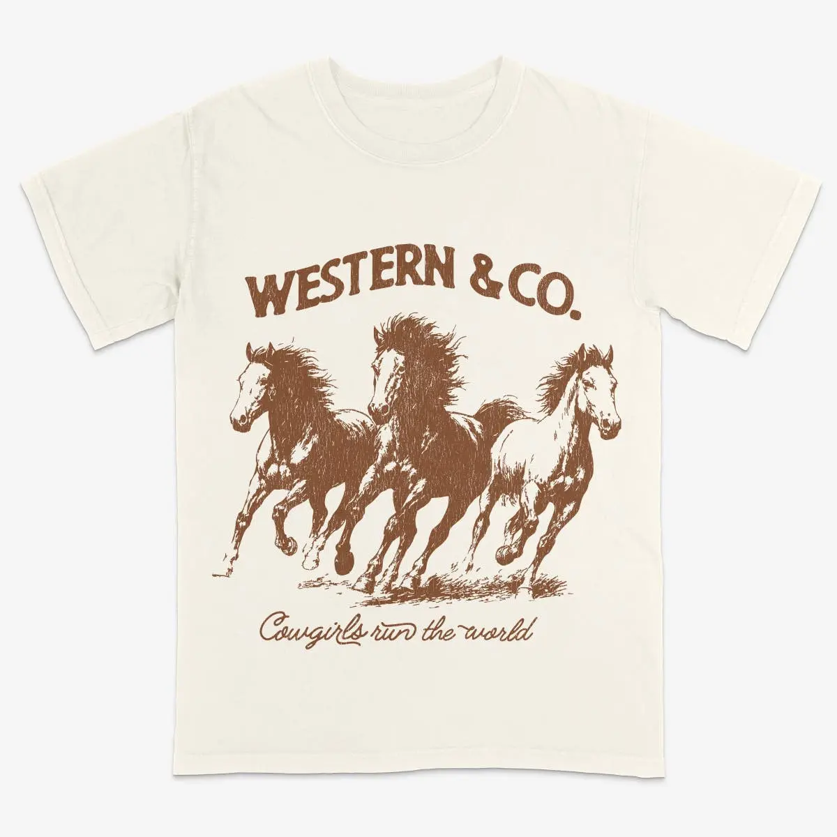 Women's Cotton Run Wild Graphic Tee - Casual Fit, Horse-Inspired Design