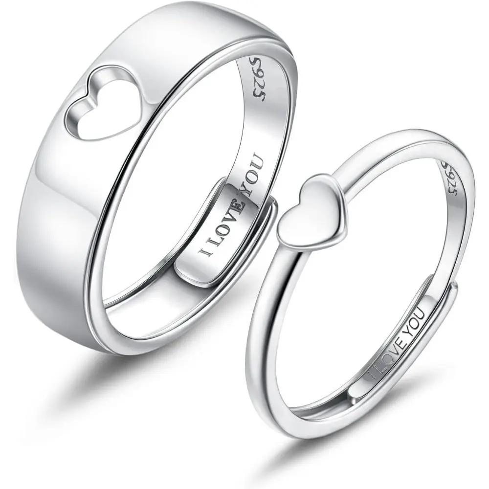 MILACOLATO S925 Sterling Silver Mother's Day Gift Matching Rings for Couples Matching Heart Promise Rings I Love You Engagement Wedding Ring Sets for Him and Her Adjustable Butterfly Matching Rings Valentines Day Gifts Daily tiktok shop