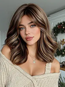 14 Inch Ombre Shoulder Length Bob Wig with Bangs, Natural Straight Rose Net, Daily Wear, All Seasons, Soft and Smooth, Synthetic Material Wigs