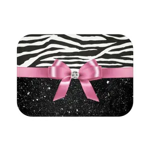 Bath Mat-Glam Pink Bow-Zebra-Black Glitter Microfiber