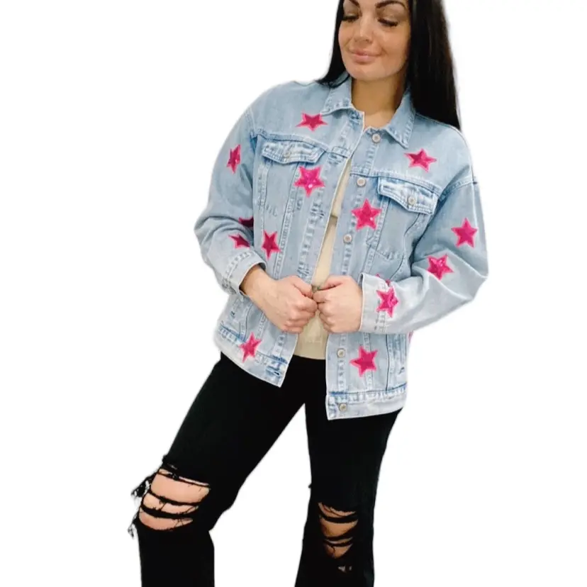 Shimmer Sequin Star Denim Jacket