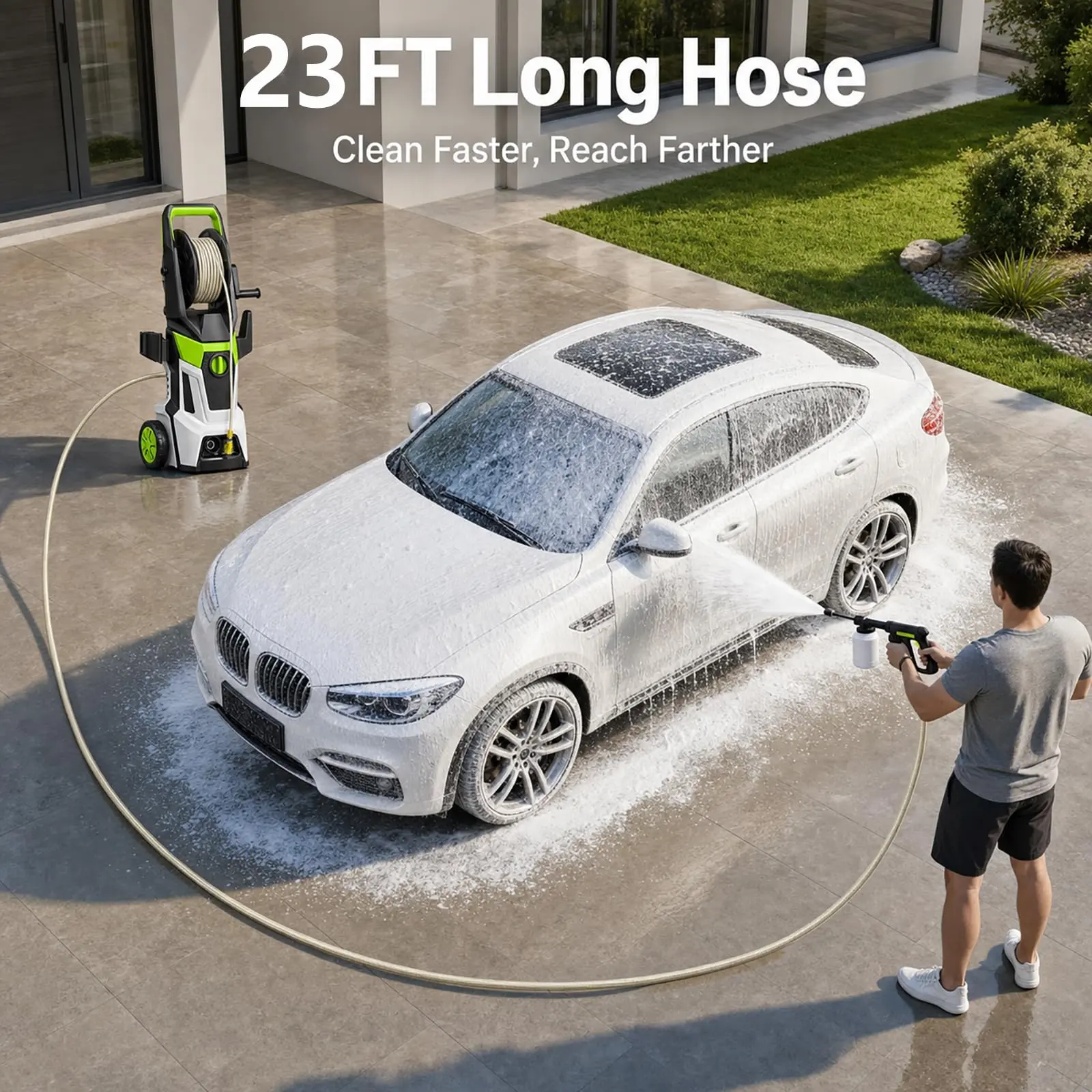 CloudDream 4500PSI Electric Pressure Washer, 2.5GPM High Power Pressure Washer with 4 Quick Connect Nozzles, 400ml Foam Cannon, Inlet Hose & Filter, Portable Rolling Power Washer for Car, Patio, Driveway, Fence, Home Outdoor Cleaning