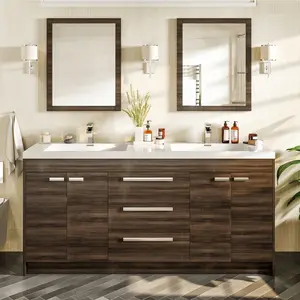 Lugano 60 in. Gray Oak Double Sink  Bath Vanity with Acrylic Top and Integrated Sinks