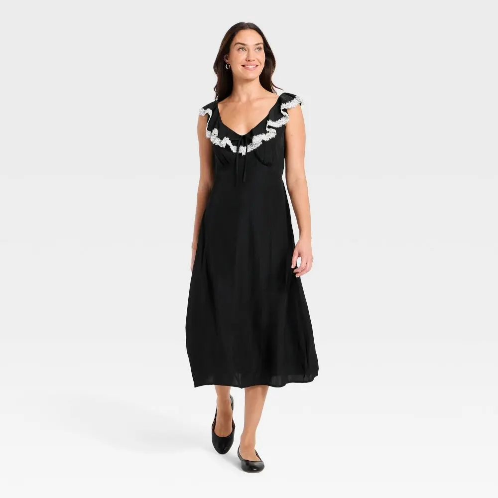 Women's Ruffle Lace Midi A-Line Dress - Universal
