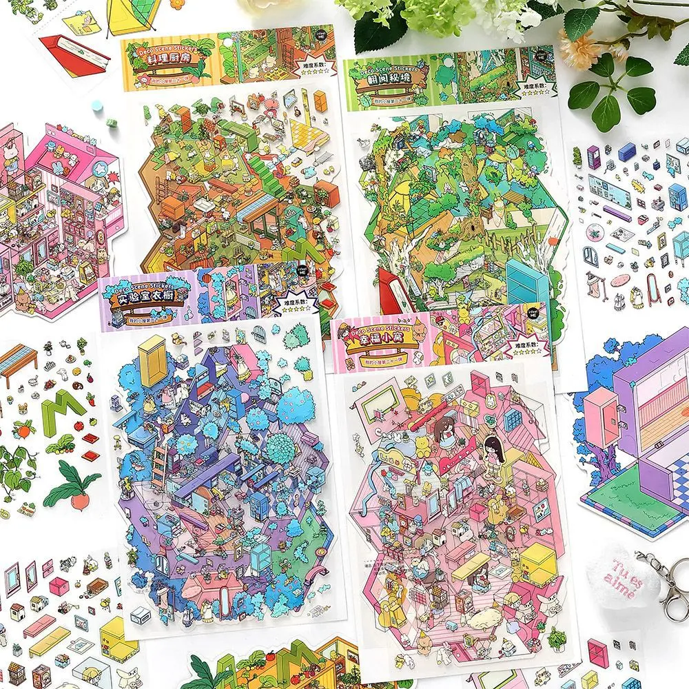 Infeel.Me My Little House Vol.21 Vibrant Aesthetic Vinyl & Decal Puzzle Sticker Book with Tweezers, Modern Scene Stickers for Scrapbooking, Journaling, DIY Crafts, Kawaii Cyberpunk Dreamcore Stress Relief Gift for Adults,Decal Sticker summerwins,summerwin
