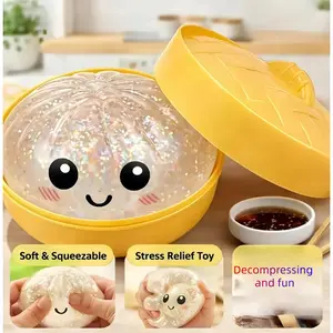 Colorful Dumpling Squishy Stress Ball, Fidget Sensory Toy, Squeeze Dough Ball, Stretchy Desk Toy with Food Steamer Accessory for Stress Relief