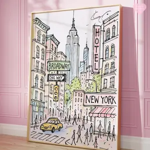 New York City Art Print Poster, New York Poster, Feminine Wall Art, Girly Preppy Print, City Print, Aesthetic Wall Print, Pink Wall Art