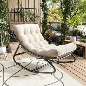 Outdoor Papasan Rocking Chair – Oversized Metal Frame Egg Rocker with Thick Waterproof Cushion, 450 lbs Capacity, Comfy Lounge for Patio, Porch, Garden, Living Room