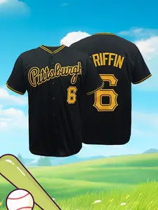 Pittsburgh City 6 Black Baseball Jersey, Unisex Stitched Replica Team Uniform, Casual Short Sleeve Fan Top