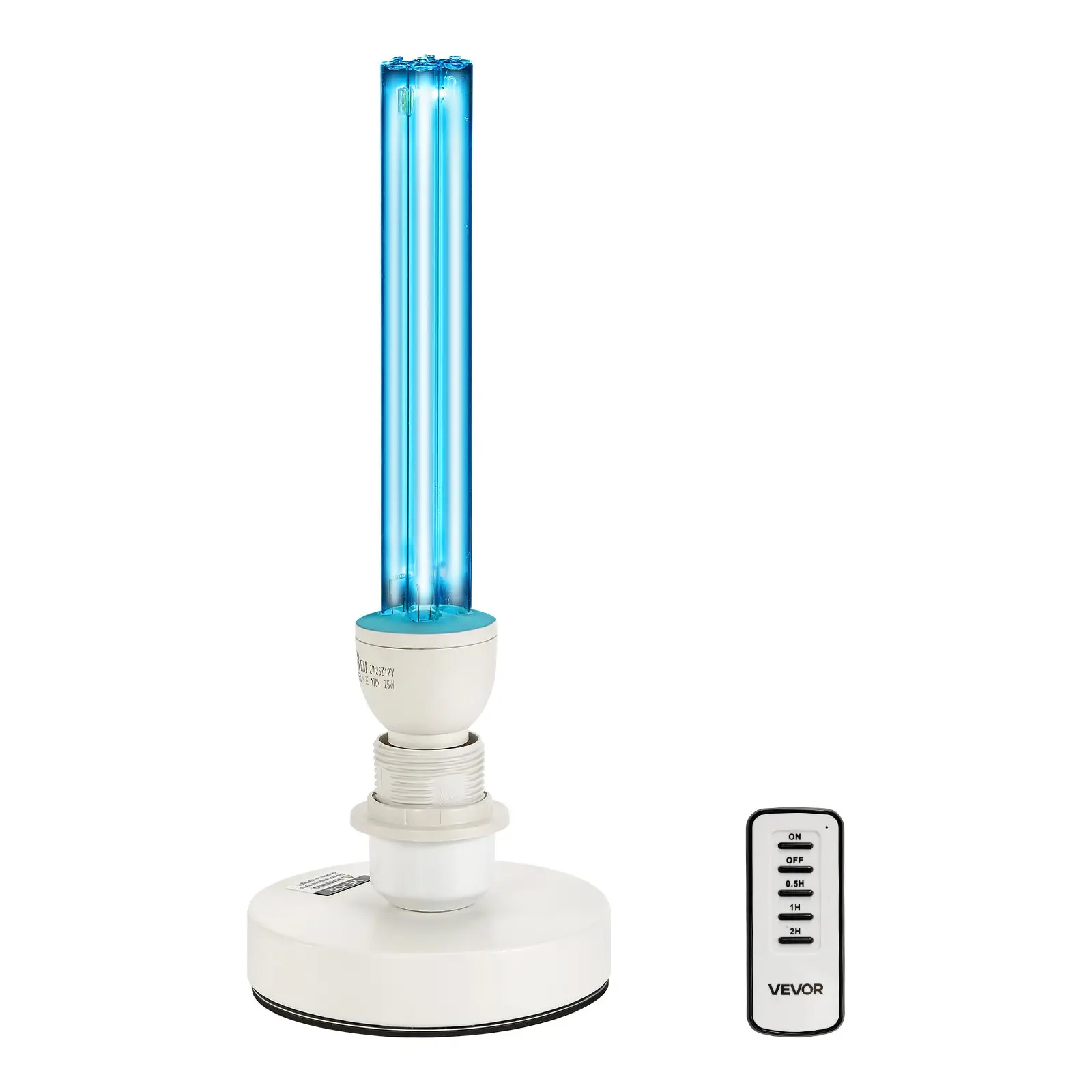 VEVOR Indoor UVC UV Light Bulbs, 25W Ultraviolet Lamp with Ozone Purifier, Portable Unit with Remote Control, Base & 3-Gear 30/60/120 Min Timer, for 400 sqft Living Room, Bedroom