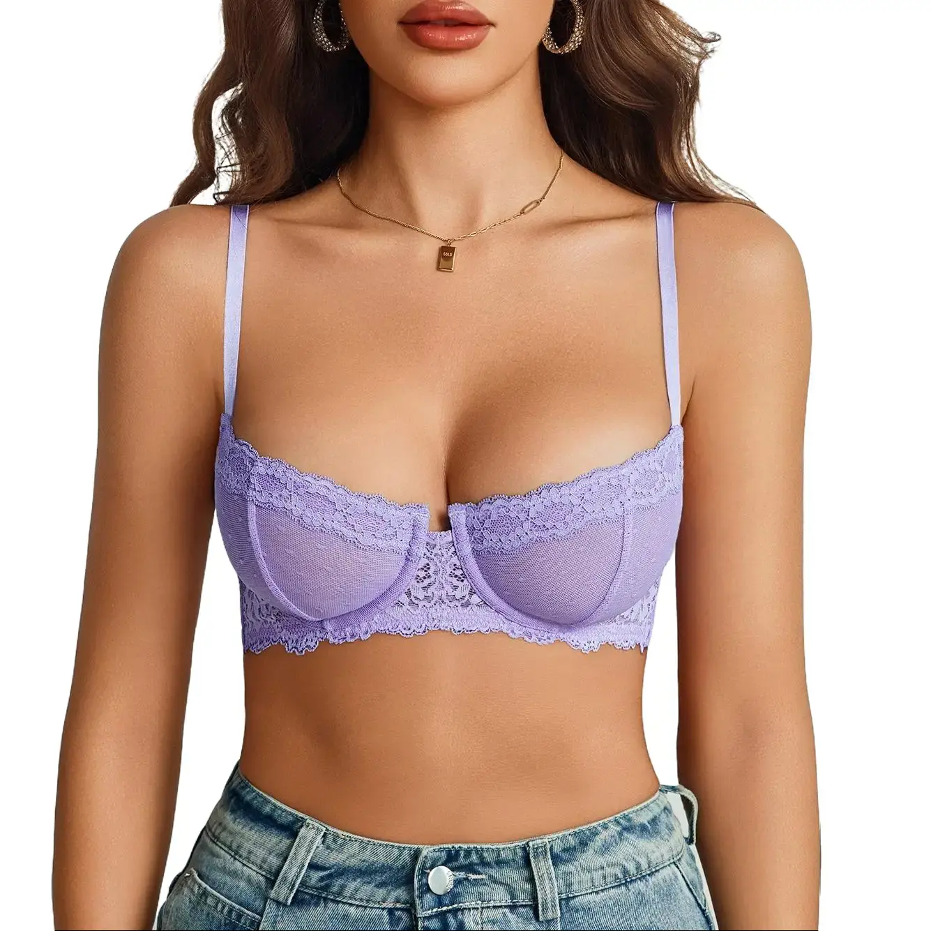 Avidlove Lace Balconette Women's Sexy Bra Mesh Underwire Everyday Bra Unlined Lingerie