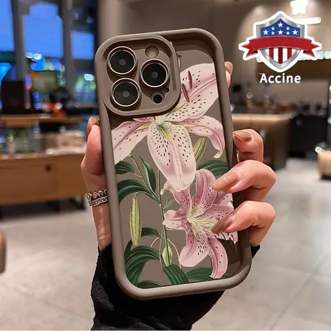 Vintage Floral Lily Flower Smartphone Case - Silicone TPU Casing with Soft Feel, Anti-Drop Protection, Shockproof Design, Raised Lips, Anti-Yellowing, Durability for iPhone 17,16,15,15 Plus,14 Pro Max,13,12,11,XR,XS Plus,Air Handheld Devices Accessories