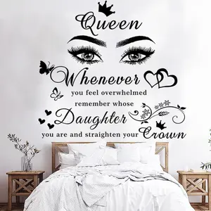 Girls Inspirational Wall Stickers Wall Art Quote Queen Wall Decals Positive Motivational Butterfly Decor Eyes Wall Sticker for Women Girls Bedroom .