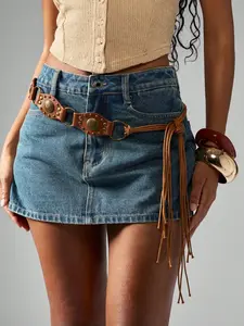 MISSGUIDED High Waisted Western Distressed Raw Edge Denim Mini Shorts