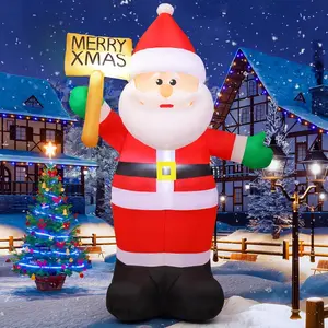 8 FT Christmas Inflatable Santa Claus Outdoor Decorations Blow Up Yard Santa Claus Holding Merry Xmas Sign with Built-in LEDs for Holiday Party Xmas Yard Garden Lawn Decor