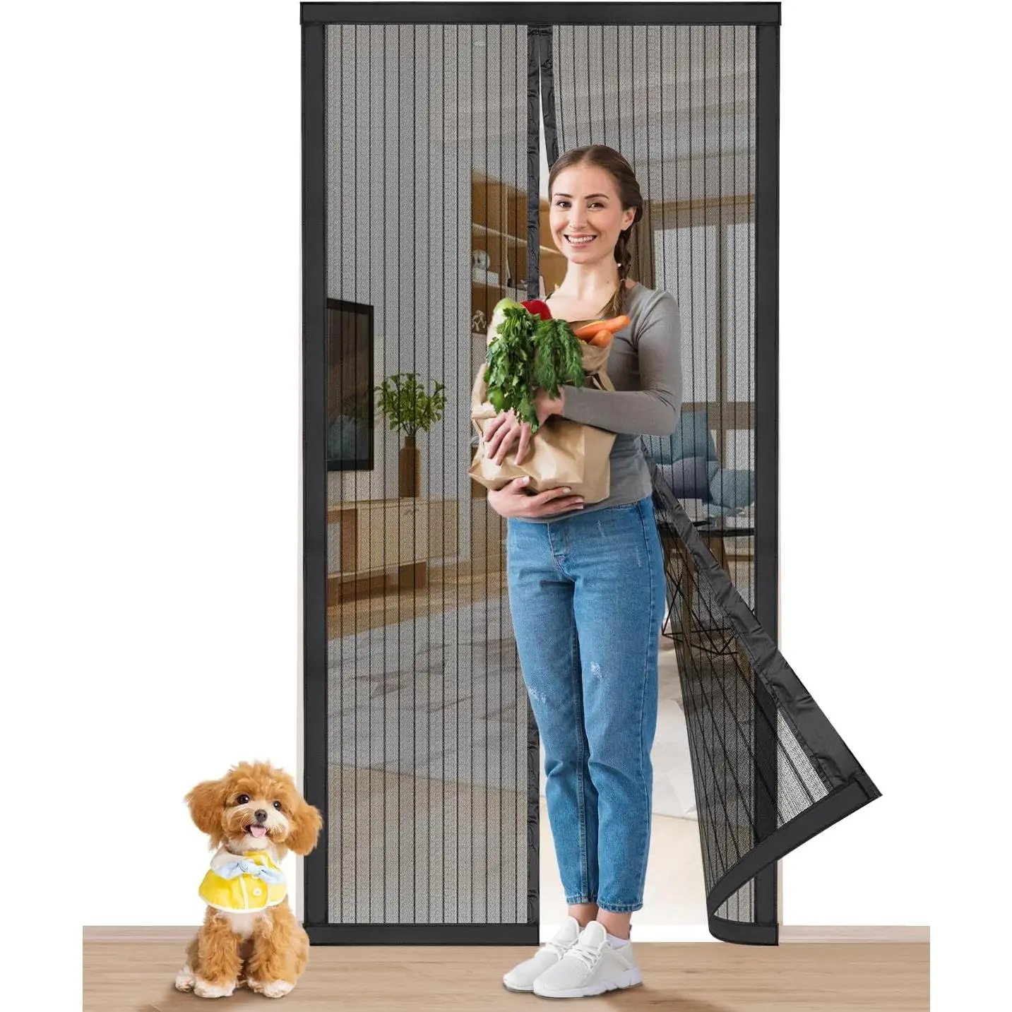 Magnetic Retractable Screen Door, Durable Polyester Material, 39x83in Fits 36x82in Doors, Hands-Free & Silent Closing, Self-Sealing, Bug-Proof, Pet & Kid Friendly Window Hardware, Hands-Free And Silent Closing