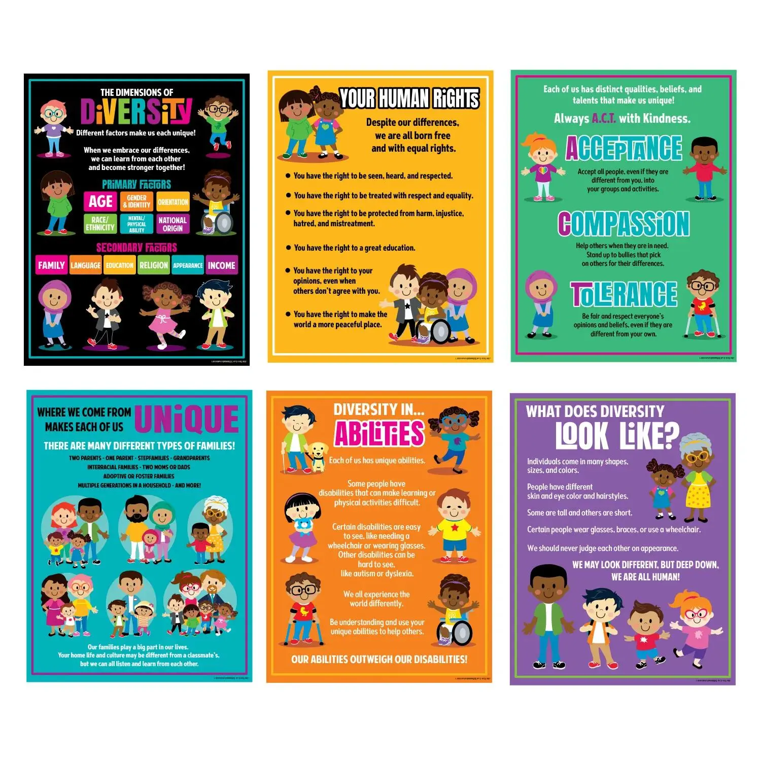 17" x 22" Dimensions of Diversity Cardstock Classroom Posters - 6 Pc.