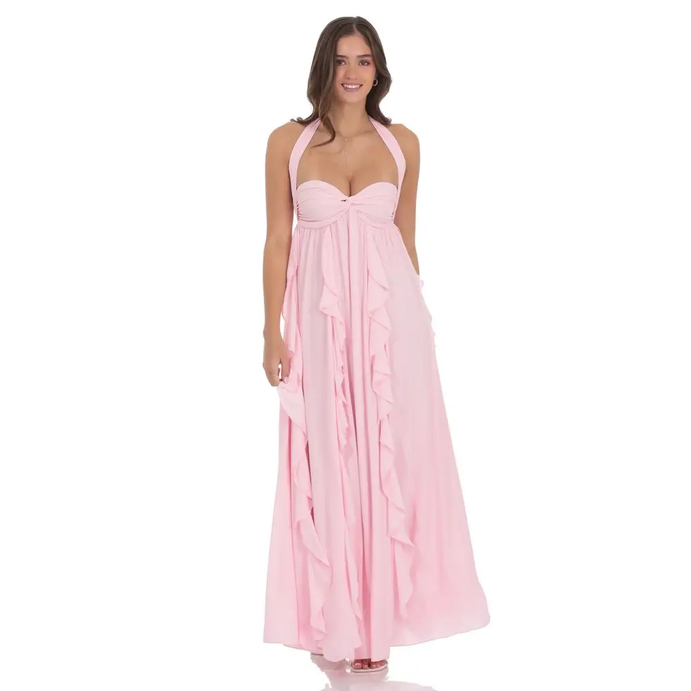 halter ruffle maxi dress Convertible Dark Grey Chiffon Bridesmaid Dress Sweetheart – dressblee