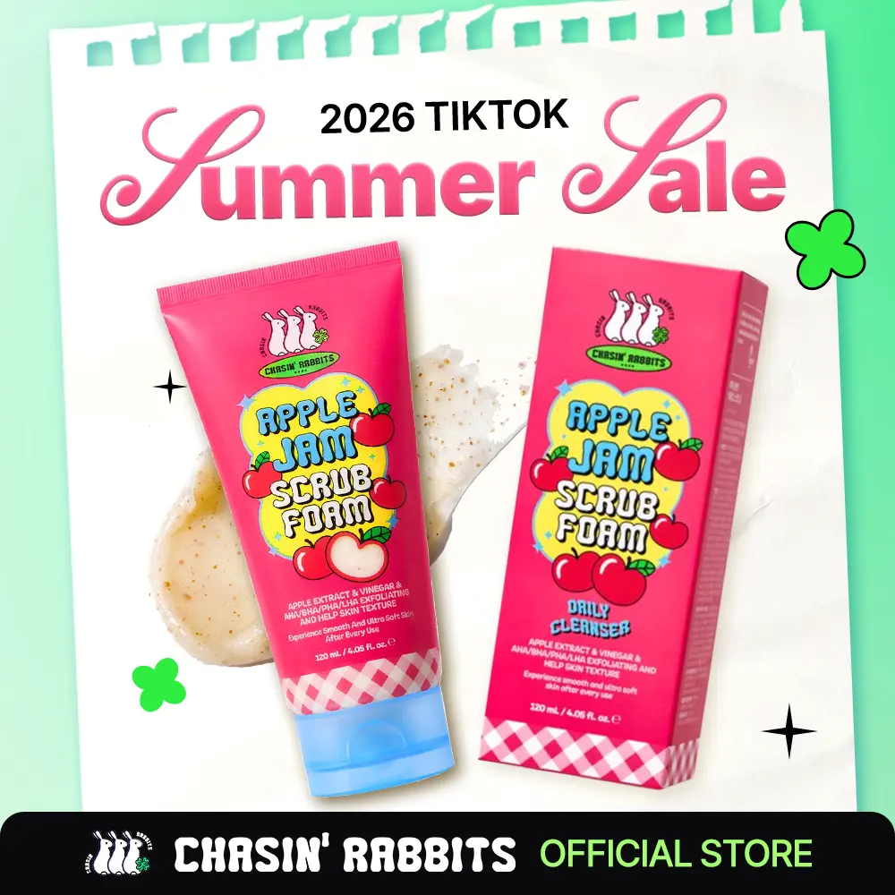 CHASIN' RABBITS Apple Jam Scrub Foam 4.05 Fl Oz, Exfoliating & Hydrating Cleanser with Triple Scrub Particles, pH-Balanced, Apple-Infused Face Wash for Smooth & Radiant Skin, Korean Skincare