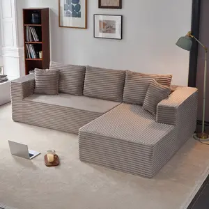 CHORRO 108'' Modular L-Shape Sectional Sofa 2-Piece Corduroy Convertible Sponge Sleeper Lougne Chaise Couch with Soft Pillow Camel Left Chaise for Living Room High-Quality Sponge & Detachable Cover
