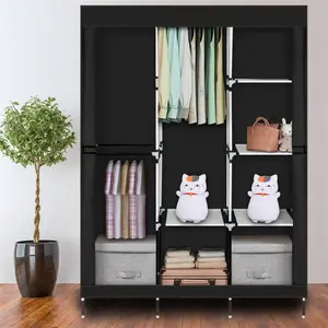 71" Portable Wardrobe Clothes Rack Storage Organizer with Shelf, Black