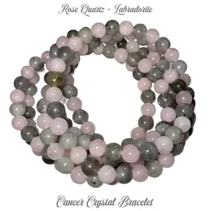 Cancer Zodiac Crystal Bracelet | Rose Quartz & Labradorite | Emotional Healing & Protection | Water Sign Gift