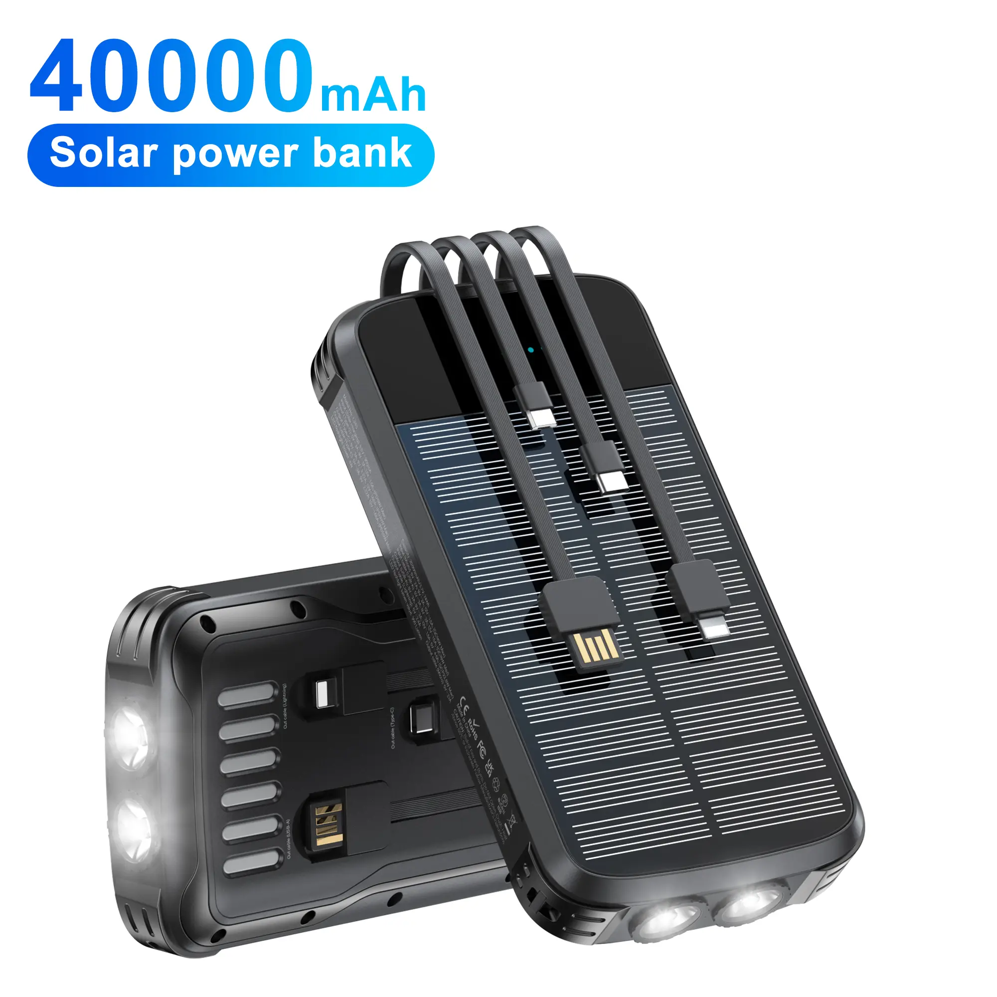 Portable 40000mAh Solar Power Bank with Built-in Flashlight 4
