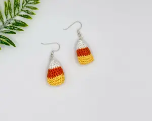 Candy Corn Halloween Crochet Earrings - Handmade