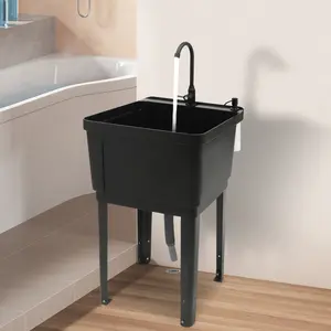 19.68*19*33.07in Freestanding Black Space Saver Utility Sink Freestanding Space Saving Laundry Tub with Rotatable Faucet and Soap Dispenser