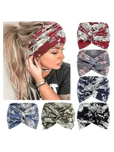 New European and American cross yoga exercise headband with Boho temperament print knotting hair accessories elastic headband