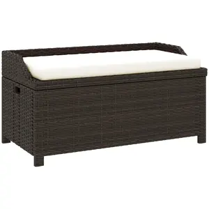 Outsunny 34 Gallon Outdoor Wicker Storage Bench Deck Box, PE Rattan Patio Furniture Pool Storage Bin Container with Interior Waterproof Cloth Bag and Comfortable Cushion, Cream White