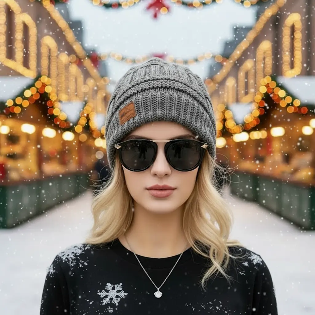 Women's Fashion Ponytail Knitted Beanie, Warm Windproof Fleece-Lined Winter Hat