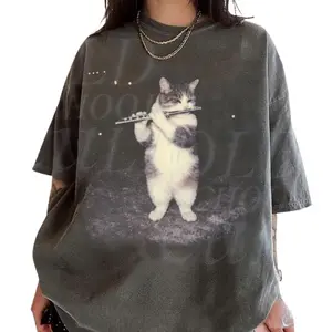 The Flute Cat Vintage Graphic Comfort Color T-Shirt, Retro Funny Music Cats Graphic Tee, Kitten Musician Gift, Unisex Tee, Top Menswear Underwear Crewneck