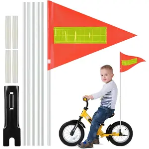 1 Pc Bike Flag 6 Ft Safety Reflective Flags with Pole for Kids and Adults Adjustable Heavy Duty Fiberglass Flag Pole Tear-Resistant High Visibility Orange Safety Flag for Cycling