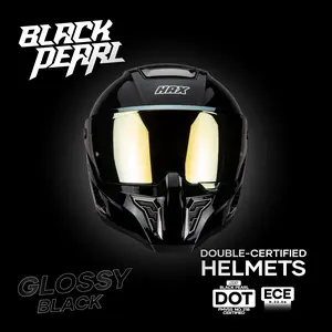 HAX FORCE Motorcycle Helmet - Glossy Black, Double-D Ring Fastening, Dual-Density EPS, UV Protection, Scratch Resistance, Free Photochromic Visor, ECE R.22.06/DOT Certified