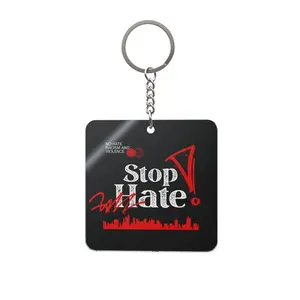 Square Keychain — "Stop Hate" Red & Black Awareness Keyring