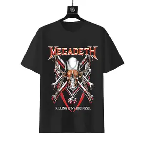 Megadeth "Killing Is My Business..." Crossbones Double-sided T-shirt, 180g Cotton Thrash Metal Band Fan Tee, Debut Album Art Short Sleeve Shirt