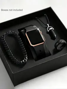 Men's Square Rose LED Electronic Watch Set, Bullet Pendant Necklace Bracelet Ring, Daily Wear, Party, Travel, Best Birthday Gift