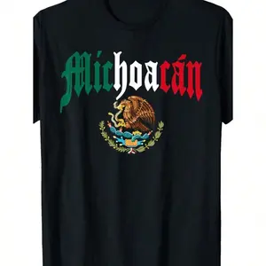 Men'S Michoacan Mexico Flag T-Shirt - Patriotic Estado Cotton Tee, Casual Round Neck, All-Season Wear, Non-Transparent, Knit Fabric