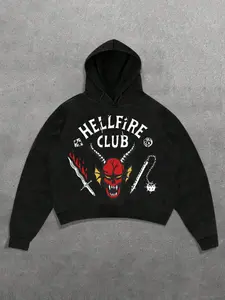 Stranger Things Hellfire Club Graphic Sweatshirt, Trendy Fitted Casual Wear, Perfect for Daily Home or Outdoors, Fall & Winter Fashion