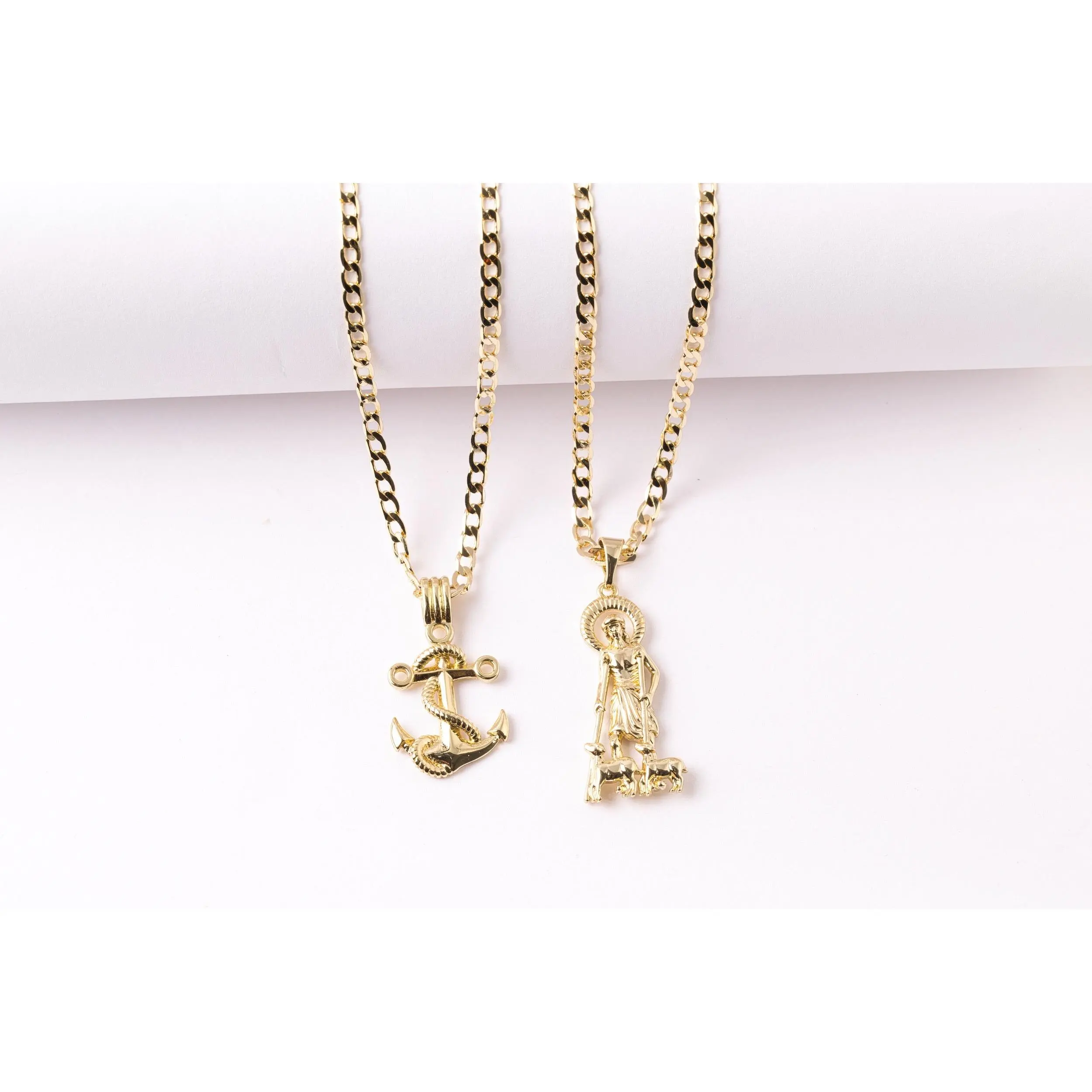 14K Laminated Gold Necklace Chain - 3mm Cuban Chain Jewelry Necklaces, Anchor or Saint Lazarus Pendant for Daily Wear