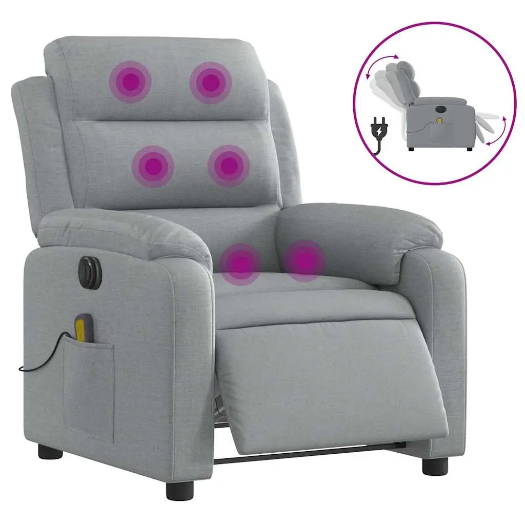 vidaXL Electric Massage Recliner Chair, Adjustable Reclining Armchair, Wingback Recliner for Home Theater Cinema, Modern Style, Light Gray Fabric 3206145
