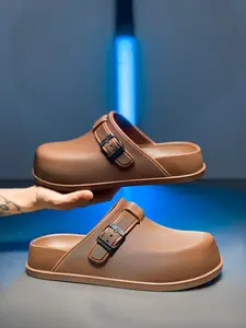 Men's Thick Sole Slip-On Shoes, Anti-Slip Waterproof Eva Material, Adjustable Strap, Lightweight Casual Sandals for Summer
