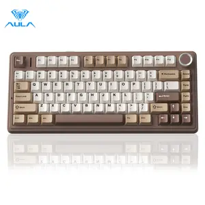 Aula F75 Mocha Brown 75% Wireless Mechanical Gaming Keyboard Pre-lubricated Linear Switches Tri-Mode Connection Hot-Swappable (3/5-Pin), RGB Backlight Volume Knob Creamy Sound Budget Keyboard